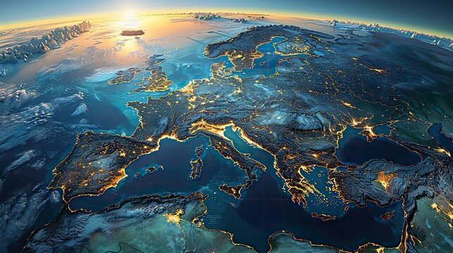 physical map of western europe with high resolution details flattened satellite view of planet earth its geography and topography elements of this image furnished .illustration