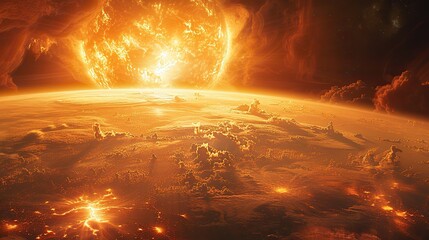 Planet Earth's western European region is depicted in stunning detail under a radiant sun, with certain elements sourced externally..stock photo