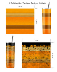 2 orange Oil Drum patterns. Clean and Dirty style.. Seamless sublimation template for 20 oz skinny tumbler. Sublimation illustration. Seamless from edge to edge. Full tumbler wrap.