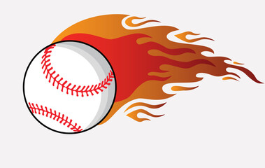 Hand drawn of baseball with flame design elements , vector illustration