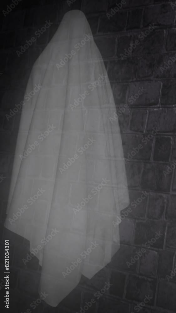 Wall mural vertical ghost floating along dark brick wall 4k loop features a floating ghost flying down a dark h
