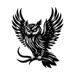 Owl Animal Black Silhouette Vector With White Color Background