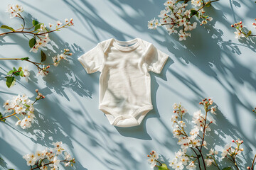 white onesie mockup with flowers 