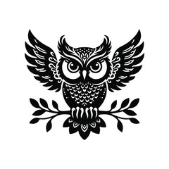 Obraz premium Owl Animal Black Silhouette Vector With White Color Background
