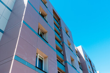 A part freshly renovated residential apartment building.