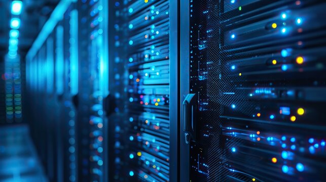 abstract data center background database in terminal storage hardware server room cloud computing networking and hosting in rack system.stock image
