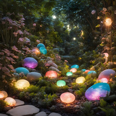 Transform your garden into a wonderland with a variety of glowing pebbles, each with its own distinct color and texture, creating a mesmerizing visual display.
