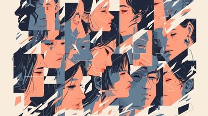 Abstract cubist vector illustration of multiple faces