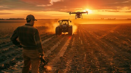 A man, a rural farmer, stands in a field while holding a digital tablet, analyzing crop maps - Powered by Adobe