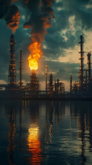 Obraz premium gas flaring from a refinery stack, captured in a hyper-realistic scene that highlights its role in clean energy production