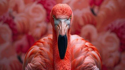 A dapper flamingo, adorned in a crisp pink suit complete with a sophisticated tie, poses with human-like charm for a fashion portrait..stock photo