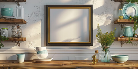 Black Frame with Light Shadows and Kitchen Decor for Creative Design and Advertising