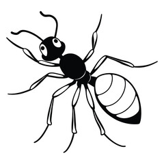 Ant Vector illustration of a black silhouette. Line art or outline Isolated white background. Icon insect ant side view profile. Ant vector flat icon.