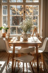 Sunny living room in beige colors.