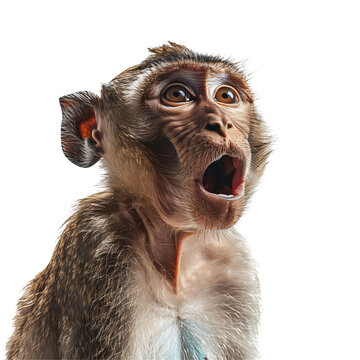 Surprised monkey with mouth agape die cut PNG style isolated on white and transparent background