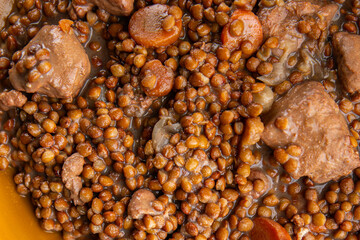 lentils beef meat or pork fresh meal food snack on the table copy space food background rustic top view 
