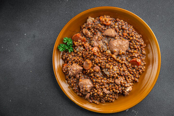 lentils beef meat or pork fresh meal food snack on the table copy space food background rustic top view 