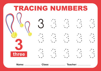 Trace and write number for children. Exercise for children to recognize the number. Educational worksheet for preschool