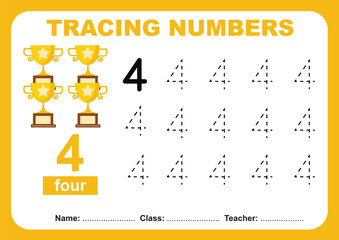 Trace and write number for children. Exercise for children to recognize the number. Educational worksheet for preschool