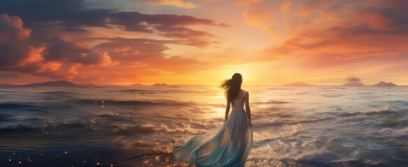 Serene Ocean Sunset with Graceful Silhouette