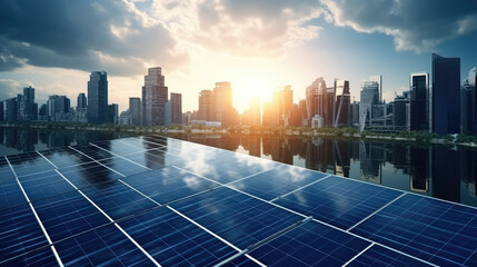 Urban Renewable Power: Cityscape with Solar Panels
