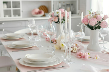 Fototapeta premium Beautiful wedding table setting with flowers