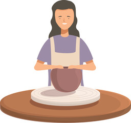 Illustration of a smiling woman shaping clay on a pottery wheel