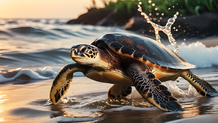 Sea turtles are marine reptiles that thrive in the tropical ocean, gracefully navigating the underwater world.