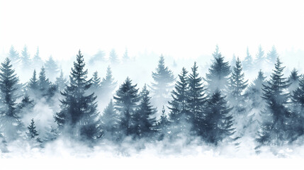 Fototapeta premium foggy spruce forest. Fir trees isolated on white background.