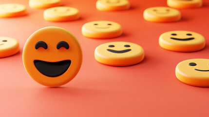 Fototapeta premium Happy and laughing emoticons 3d rendering background, social media and communications concept.