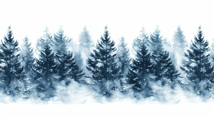 Obraz premium foggy spruce forest. Fir trees isolated on white background.