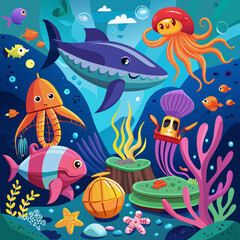 Undersea adventures with vibrant marine life illustrations for educational content.