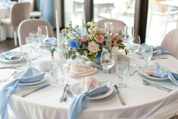 Beautiful wedding table setting with flowers
