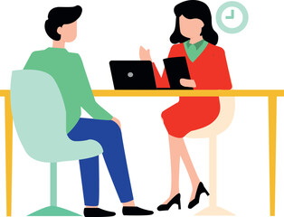 A girl is interviewing a boy for a job.