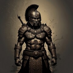 Obraz premium ancient ethnic warrior illustration. design for t-shirts, posters, stickers. AI generative vintage style design.