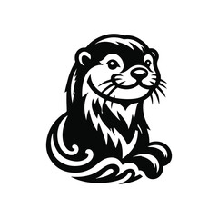 Otter Animal Black Silhouette Vector With White Color Background