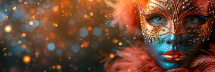 Vibrant Carnival Mask with Sparkles and Feathers for Fiesta Decor Generative AI