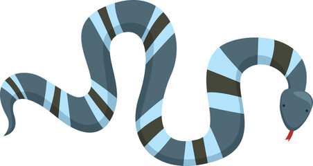 Playful illustration of a stylized blue and gray striped snake with a friendly expression