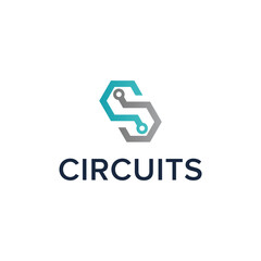 Fototapeta premium letter S circuit simple sleek geometric creative modern logo design