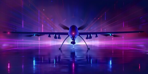 Hightech drone monitors digital infrastructure for vulnerabilities and intrusions in ultra HD. Concept Drone Security, Digital Infrastructure, Vulnerability Detection, Intrusion Prevention