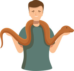 Cheerful illustrated man with a friendly cartoon snake draped over his shoulders