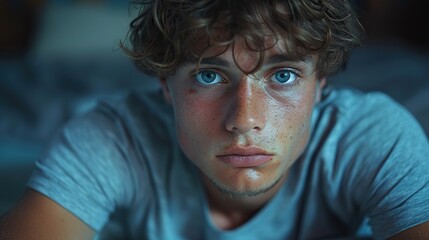 The young man afflicted with schizophrenia experienced heightened emotions, auditory disturbances, and apprehensive feelings, showcasing the complexities of mental illness..stock image