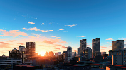 Majestic Sunset Over Bustling Urban Skyline