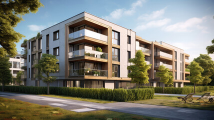 Luxurious Modern Apartment Building in Serene Setting