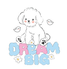 Cute dog cartoon hand drawn vector illustration. Kids t-shirt print, kids wear fashion design, baby shower invitation card.