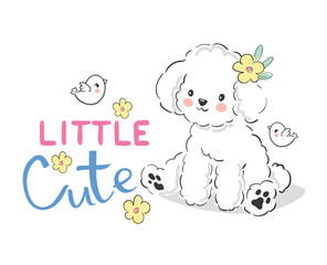 Cute dog cartoon hand drawn vector illustration. Kids t-shirt print, kids wear fashion design, baby shower invitation card.