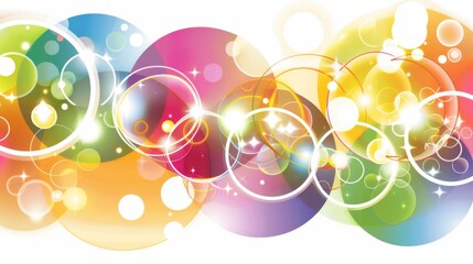 Colorful abstract bokeh circles with sparkling lights and vivid rainbow gradient background