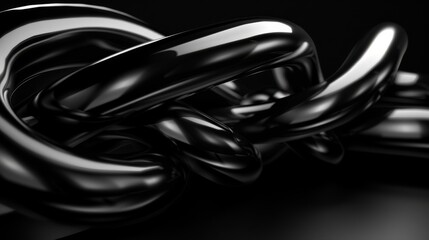 Black glossy intertwined shapes. 3D rendering digital artwork. Design for wallpaper, poster, and banner.