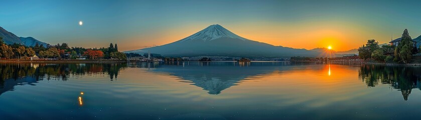Full moon, silhouetted Mount Fuji, night skating on Lake Kawaguchi, winter night fun