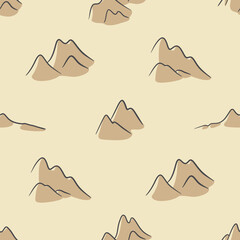 Hand drawn mountain seamless pattern. Landscape pattern. Vector illustration. Map of the area. Hills or sand dunes top view
